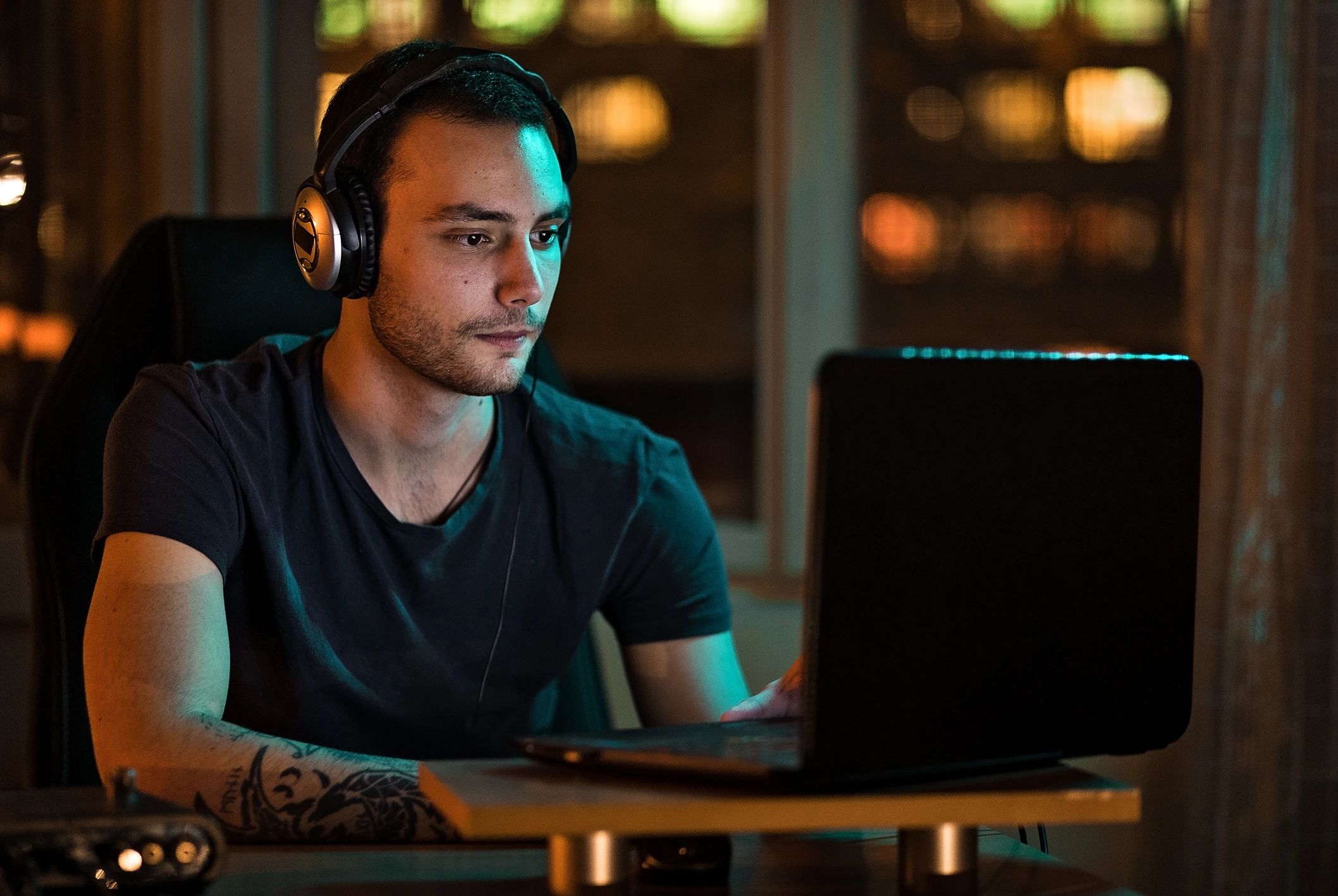 Podcast creator working in a home recording setup